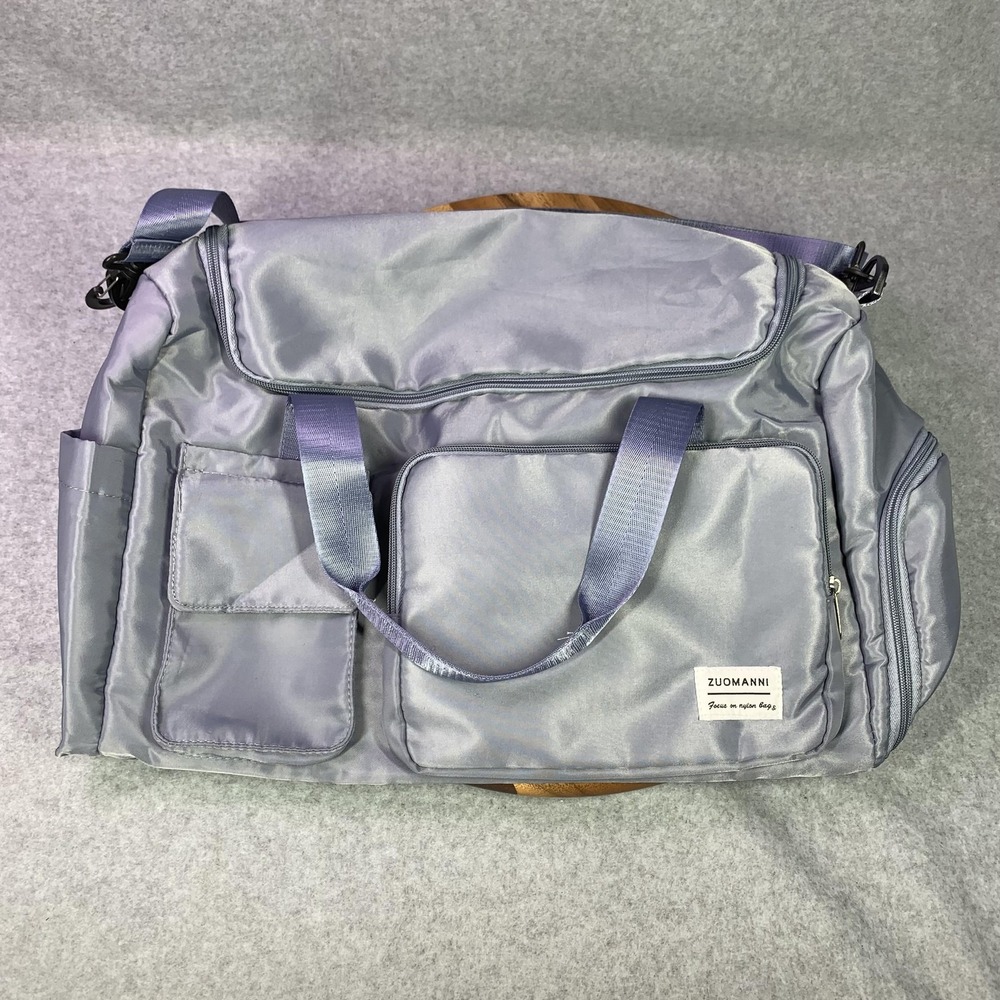 ZUOMANNI Nylon Duffel Bag Gray Gym Travel Weekender Shoulder Strap Shoe Pocket
